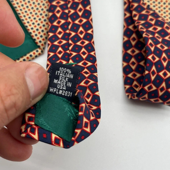 Tommy Hilfiger Orange Navy  Geometric Silk Men Neck Tie - Picture 4 of 6